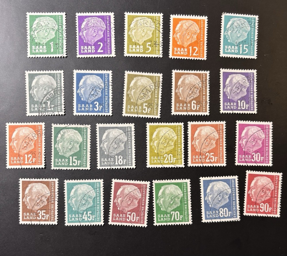 1957 Germany Saar Land stamp Lot President Theodor Heuss – Used 22 stamps