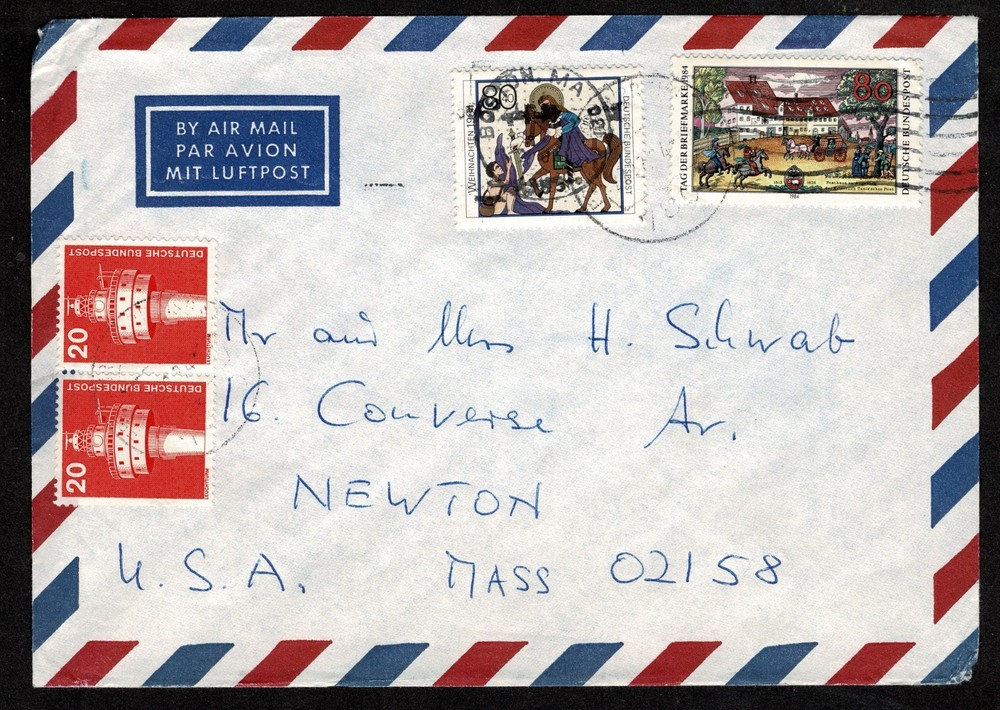GERMANY — 1984 MIXED-ISSUE AIRMAIL COVER TO UNITED STATES 1884 Christmas and oth
