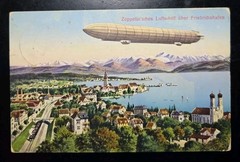 Germany 1910’s Zeppelin Over Friedrichshafen Vintage Airship Postcard