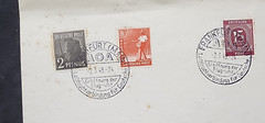 German Cover letter envelope w multiple stamps Frankfurt Special Cancels 1949