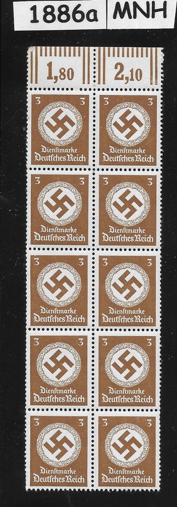 MNH WWII Official stamp block Sc 092 1942, PF03, Third Reich era Germany #1886a