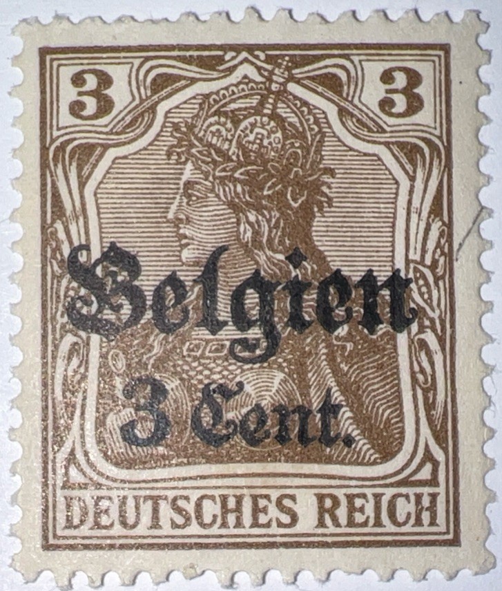 Travelstamps: Germany Offices in Belgium Stamps, 3c on 3pf OP Mint MOGH Wmk