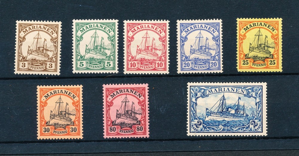 GERMANY COLONIES MARIANA ISLANDS KAISER’S YACHT Selection of 8 Values Rare. m/m