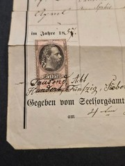 1857 Austrian Baptism Certificate Taufschein w Revenue Stamps Original