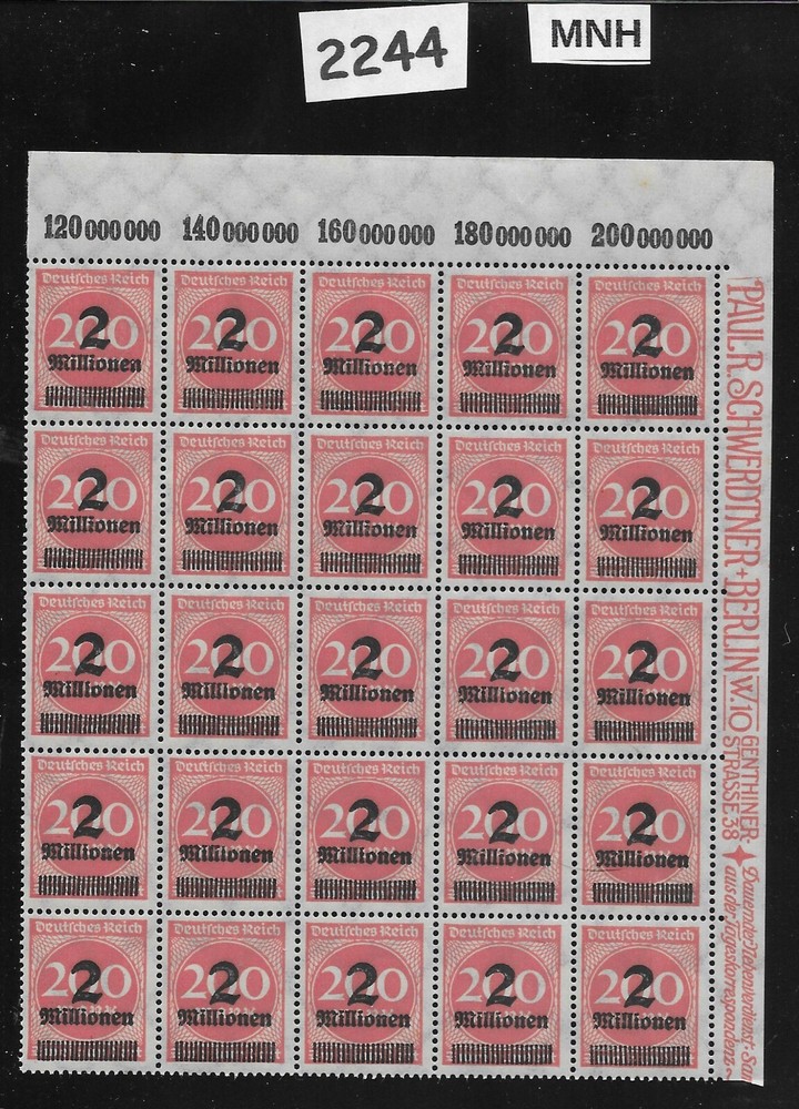 MNH stamp block Overprint 2 Mil over 200Mk Sc #269 German Republic 1923 #2244