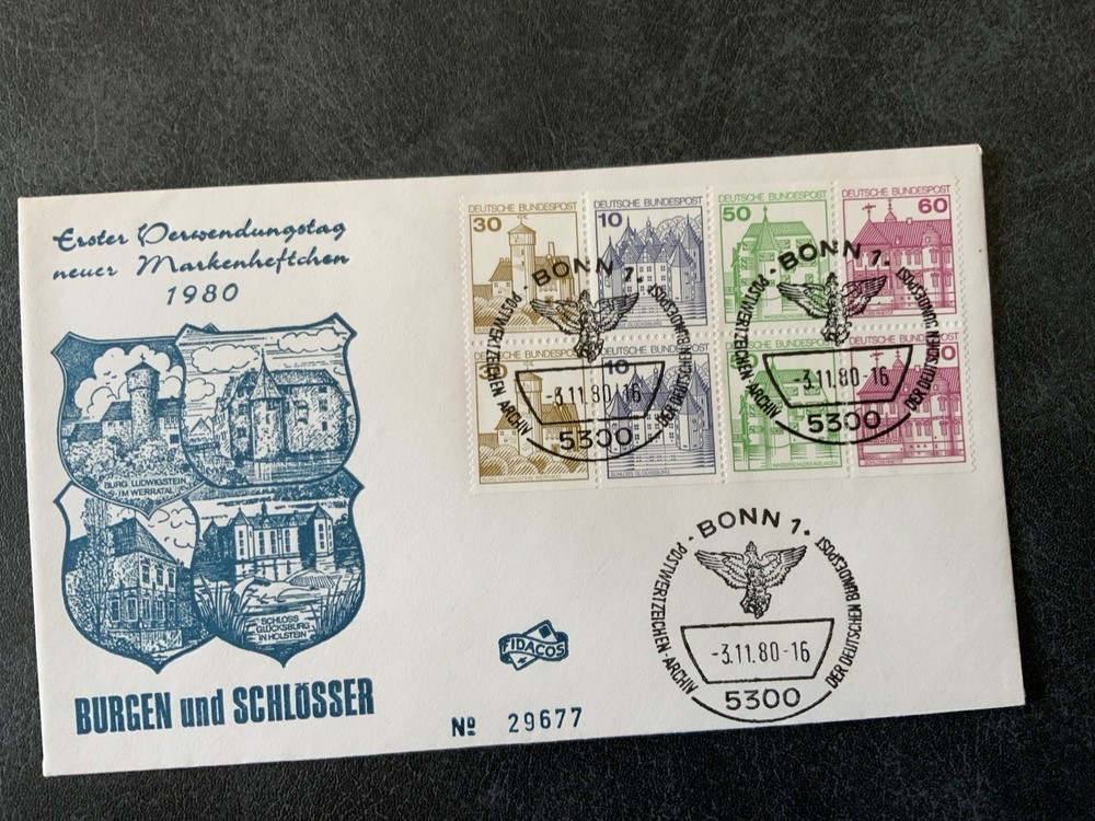 Germany 1980 #1231d, #9N391d Castle Booklets – 2 FDCs