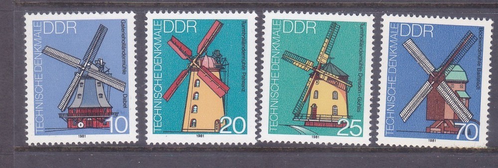 Germany DDR 2227-29 MNH 1981 Various Windmills Full set of 4 Very Fine