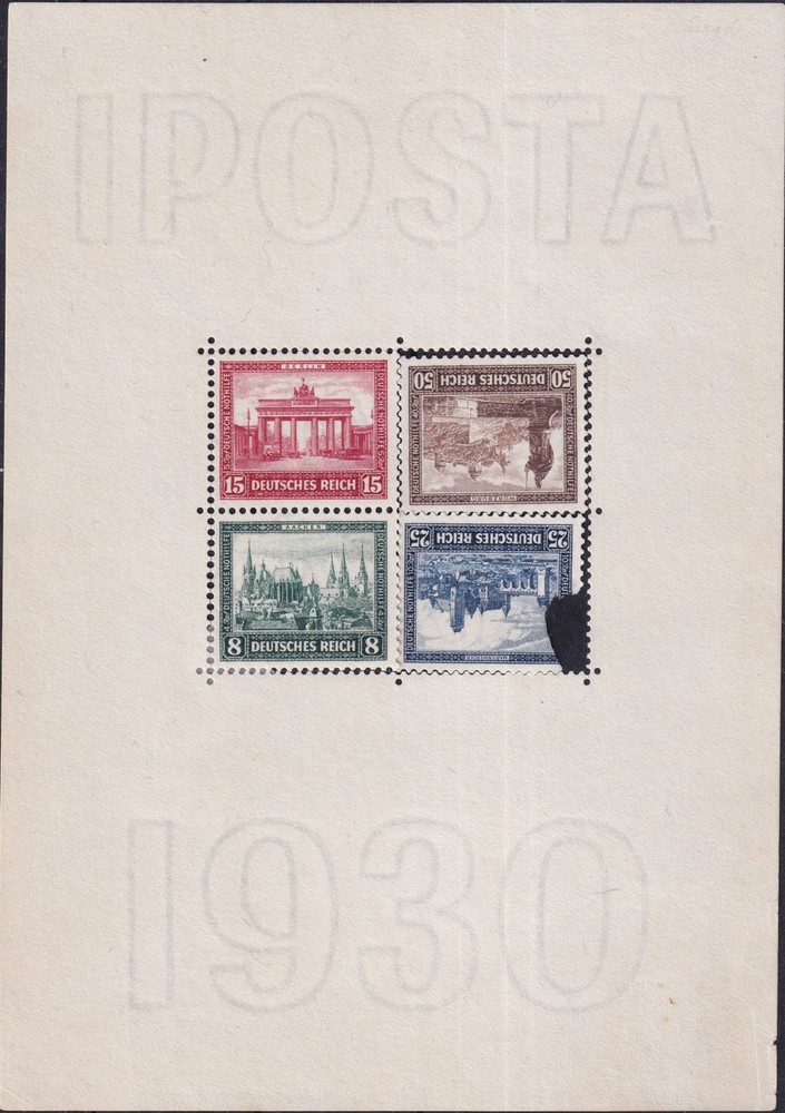 Stamp Germany Reich Mi 446-9 Sheet 1930 Iposta Brandenburg Gate MNG Faults