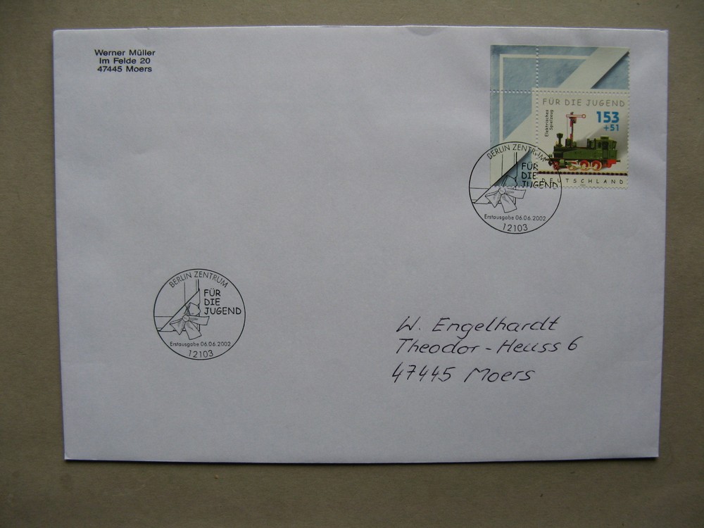 GERMANY BRD, cover FDC 2002, single franking 153 c. toy electric train