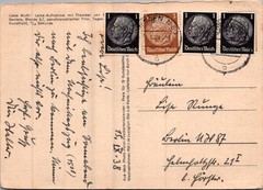 GERMANY 1938 ILLUSTRATED MOTHER & CHILD POSTCARD MULT FRANKED ADDR & POSTMARK