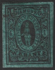 Germany HAMBURG Boten W. Krantz 1863 1pf local post stamp imperf #7