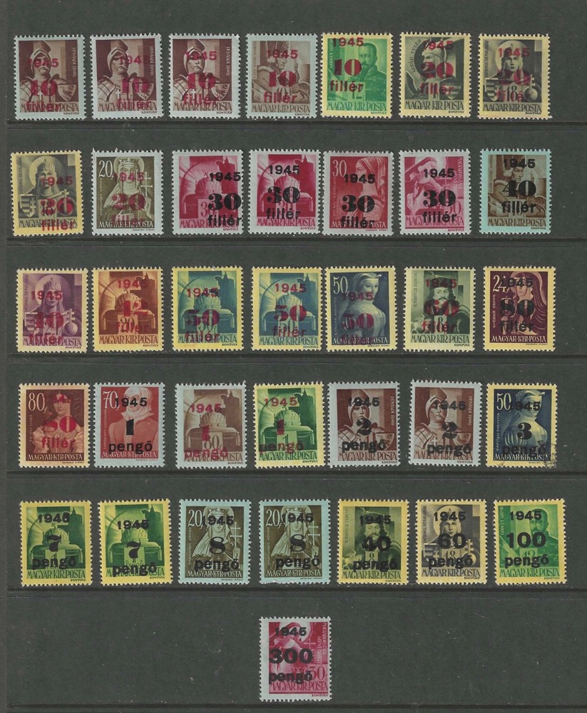 Hungry 1945 Scott Inflation stamps incomplete with extras.