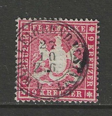 1860 German States WURTTEMBERG 9 Kreuzer Cote of Arms used, signed $ 232.00