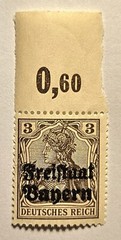 Deutches Reich VINTAGE 1919 Bavaria Overprint, 3 Pf. MINT Single Stamp, w/#tab!