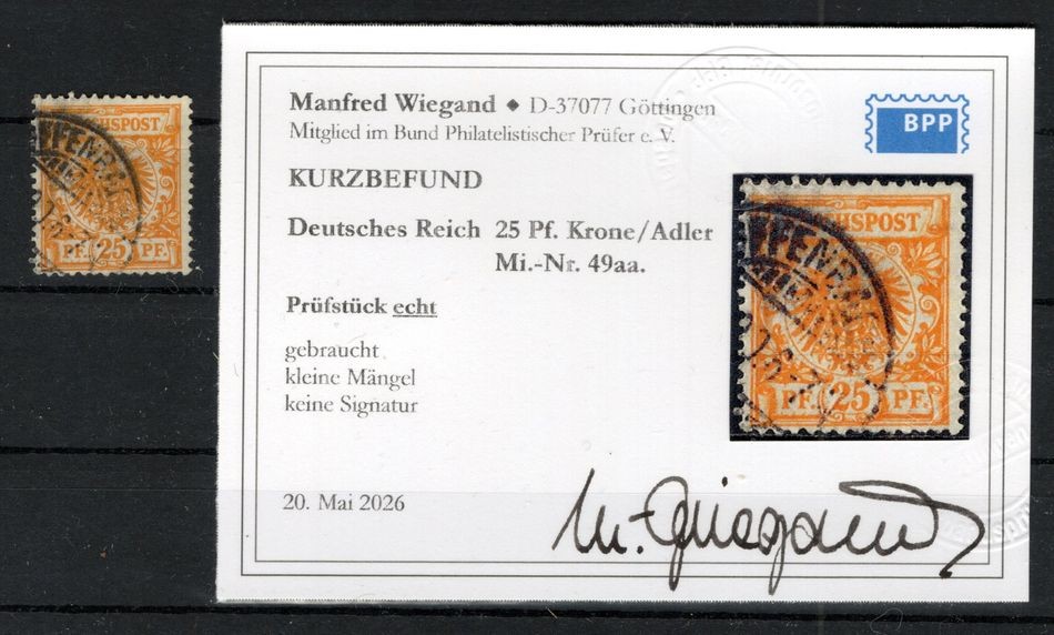 DR-Pfennigzeit 49aa Good Color Stamped BPP Certificate Expert Checked 450EUR