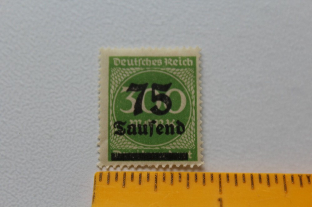 German Empire Inflation Overprint 75 Saufend on 300 Mark Stamp Green /S36