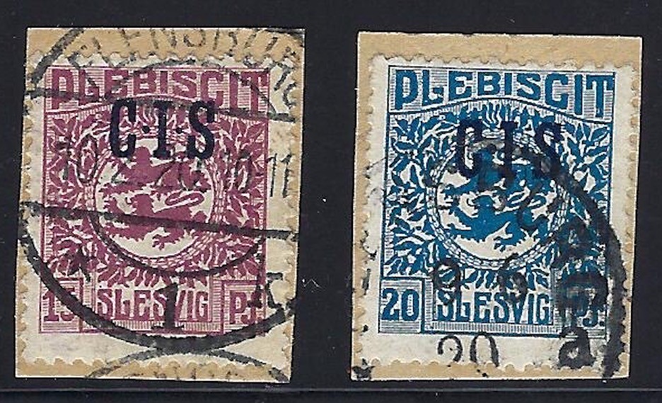 Schleswig, Scott #O5 and O6, Officials, Used on Piece, both are Signed Grueber
