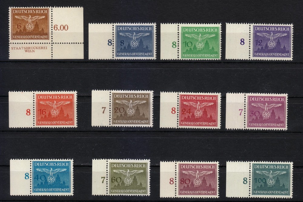 Poland Occupation 1943 MNH Mi 25-36 Sc NO25-NO36 Reich’s Eagle Cracow Castle **
