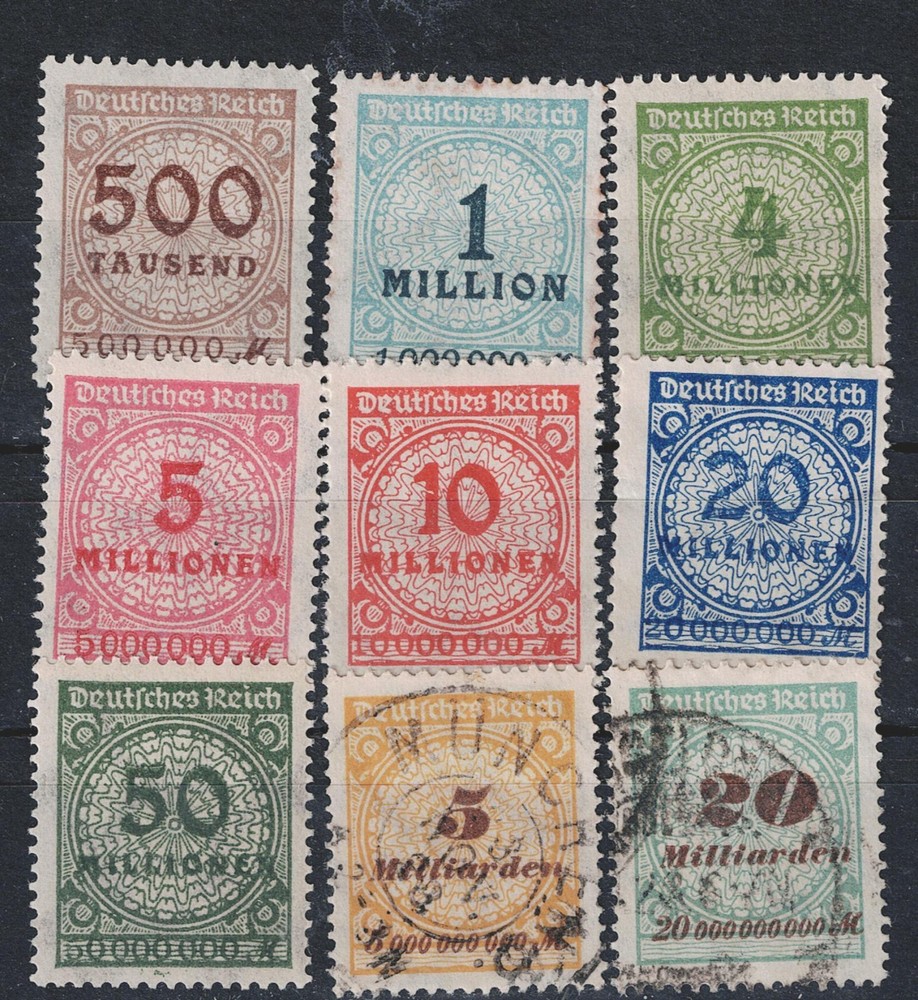 Germany Weimar Republic Hyperinflation stamps up to 20 billion DM 1923 MLH/U GR