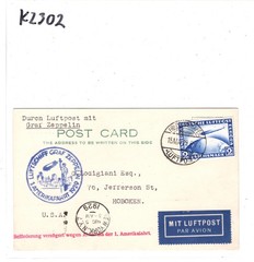 GERMANY Card GRAF ZEPPELIN 2m Air Mail 1929 *1.AMERIKAFAHRT* USA Hoboken KZ302