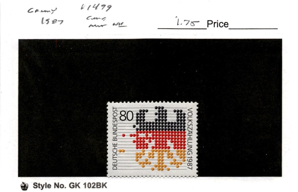Germany, Postage Stamp, #1499 Mint NH, 1987 Census, Eagle (AB)