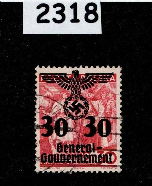 Used Stamp Sc N41 General Government Swastika Overprint Poland WWII #2318