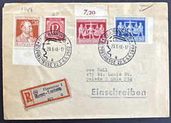 Germany 1948 Sc# 538, 578, 584-585 Registered Cover Hannover to Toledo