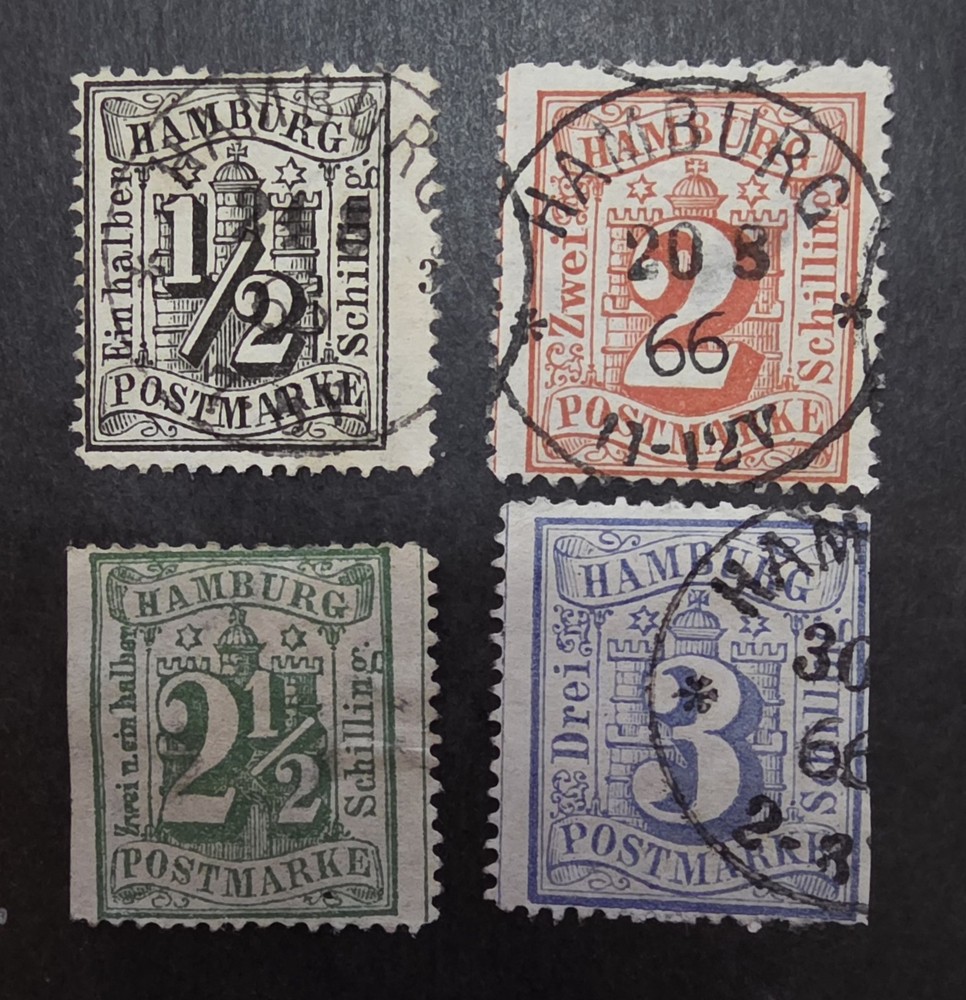 HAMBURG Germany Scott 13 15 17 23 Stamp Lot Used T24659