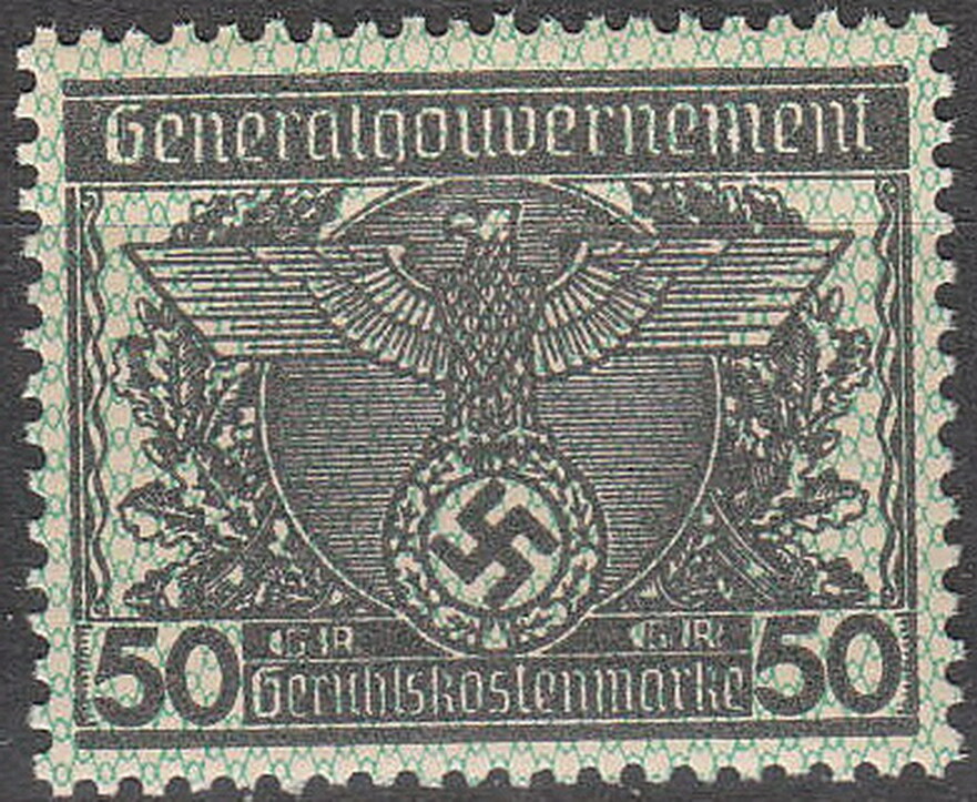 Stamp Germany Poland General Gov’t Revenue WW2 Emblem War Document 50Gr MNH