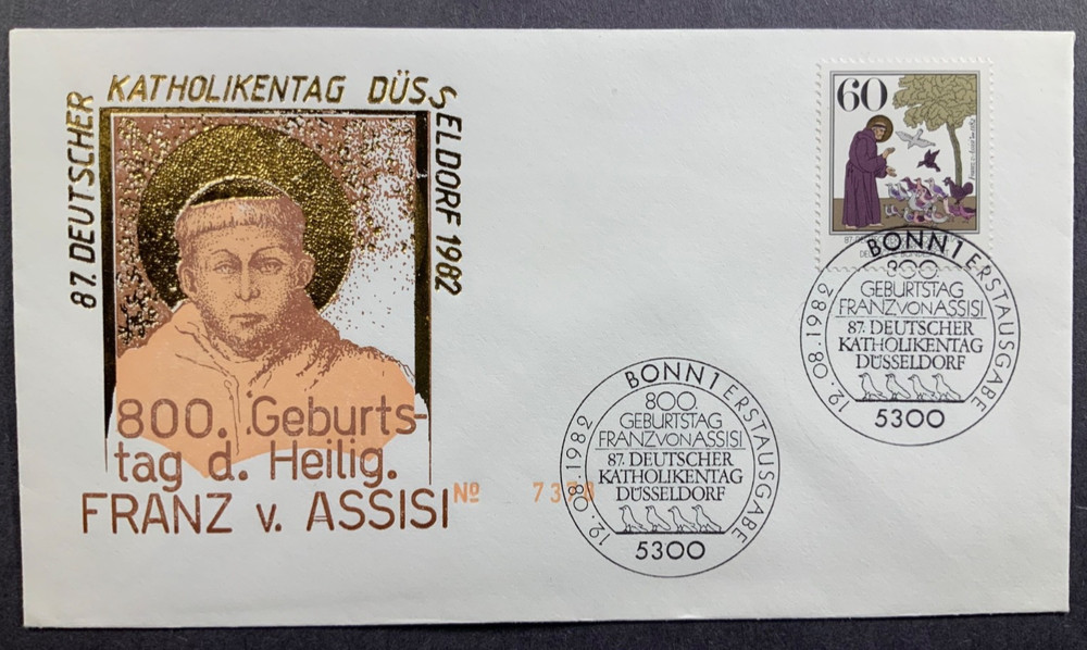 First Day Cover 800. Born Franz Von Assisi 87. German Catholics Day Düsseldorf.
