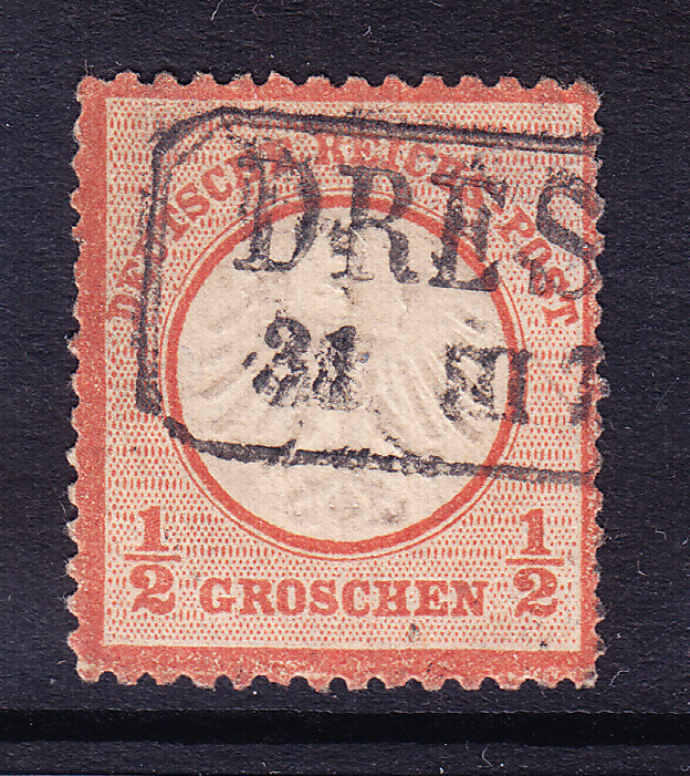 GERMANY EMPIRE 1872 SG3 1/2g orange-vermilion small shield – good used. Cat £70
