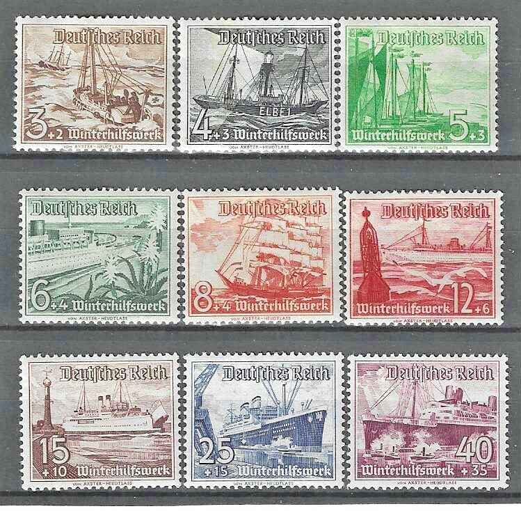 German Reich, WWII 1937 Winter Relief Fund Mi# 651-659 MH * (FREE SHIPPING)