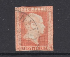 Prussia Sc 2 used. 1850 6pf (½sg) red orange imperf, tight to no margins, Fine