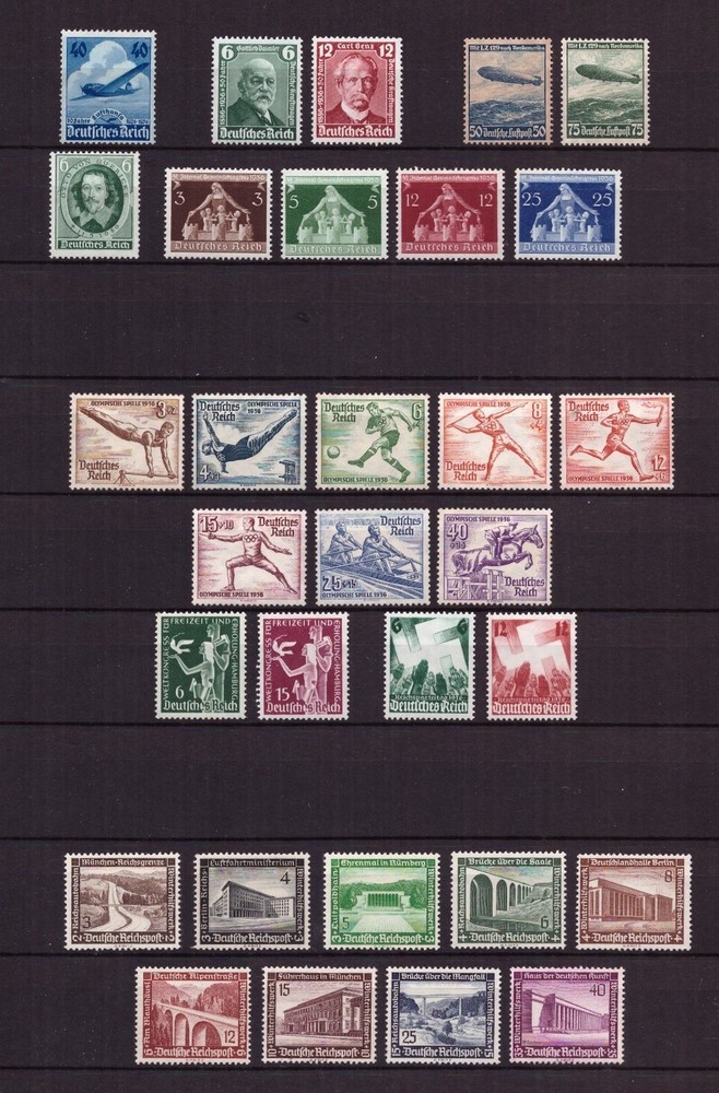 U0084) Fantastic Lot Reich 1936 MNH Original Gum, Mi 603, 609-616, 634-642…..