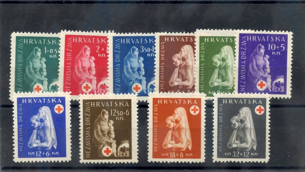 CROATIA Sc B42-51(MI 118-27)*F-VF OG OR LH 1943 RED CROS SET $25