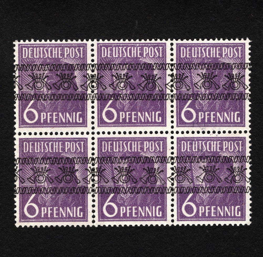 OPC 1948 Germany 6pf Bizone Inverted Band Ovpt Block of 6 Sc#601 MNG 44840