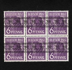 OPC 1948 Germany 6pf Bizone Inverted Band Ovpt Block of 6 Sc#601 MNG 44840