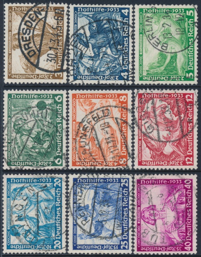 GERMANY – 1933 Richard Wagner Operas set of 9, used – Michel # 499-507