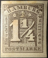 German states, Hamburg stamp 1864 SG15 1 1/4s grey, MLH, 4 margin, SG Cat £140