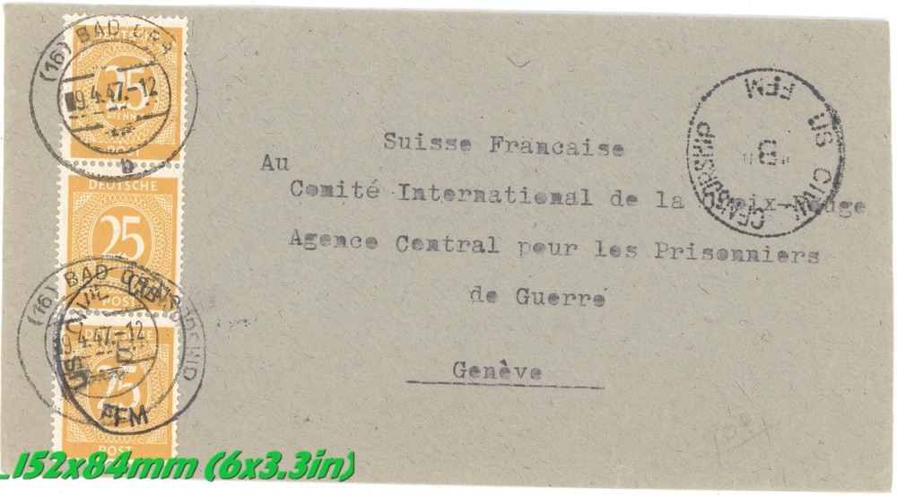 1947 Germany to Geneva Red Cross Cover – Bad Orb – French Typed WWII POW Inquiry