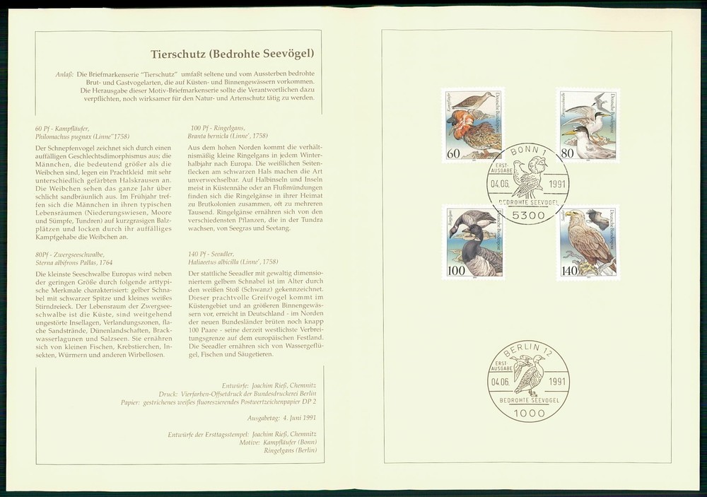 GERMANY FOLDER 1991/27 TIERSCHUTZ SEE-VÖGEL ADLER