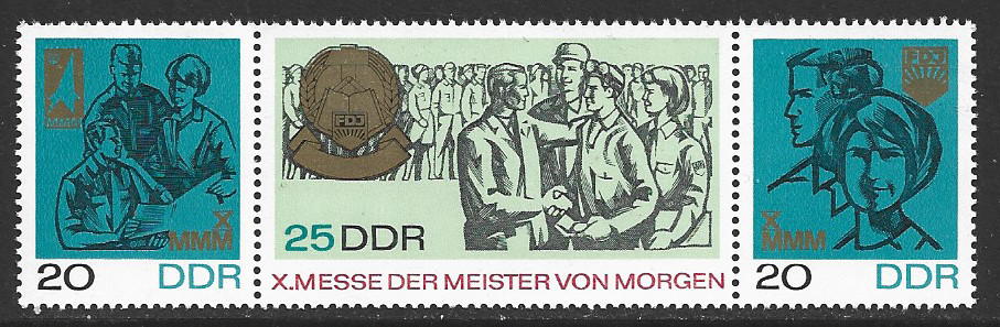 EAST GERMANY – 1967 The 10th Fair of Education – MINT UNHINGED STRIP OF 3.