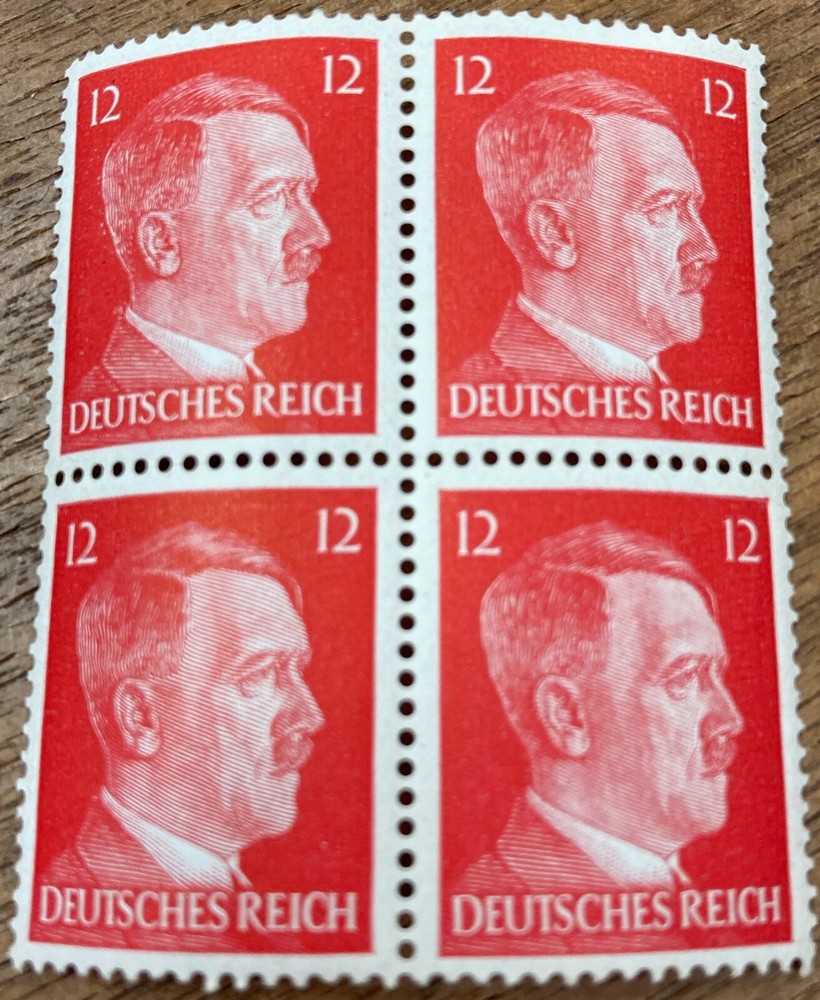 Block of 4 Adolph Hitler 12 pfennings postage stamps MNH. WW2 era