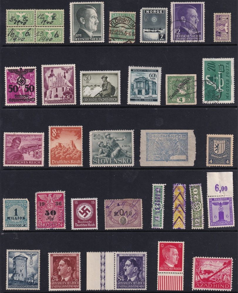 Lot Stamp Germany WWII Hitler Revenue Poland GG Norway DAF Azad Hind India F