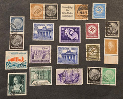 WWII Era Germany Third Reich Stamp Lot of 20 – Hitler, Swastika, Reichstag Italy