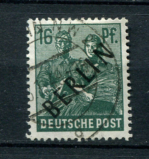 Germany – Berlin : Black overprinted 16 Pfennig stamp from 1948 – used
