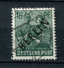 Germany – Berlin : Black overprinted 16 Pfennig stamp from 1948 – used