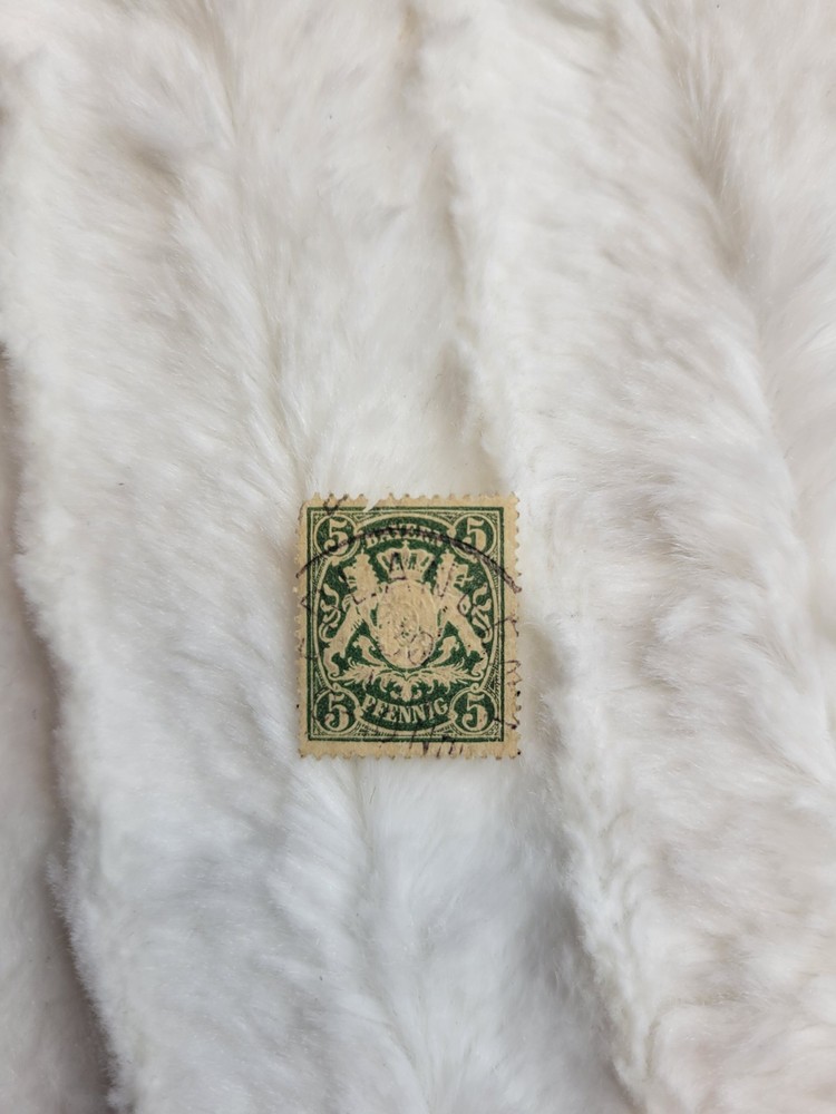 5 Pfennig green postage stamp from Bavaria, issued between 1876 and 1888,…