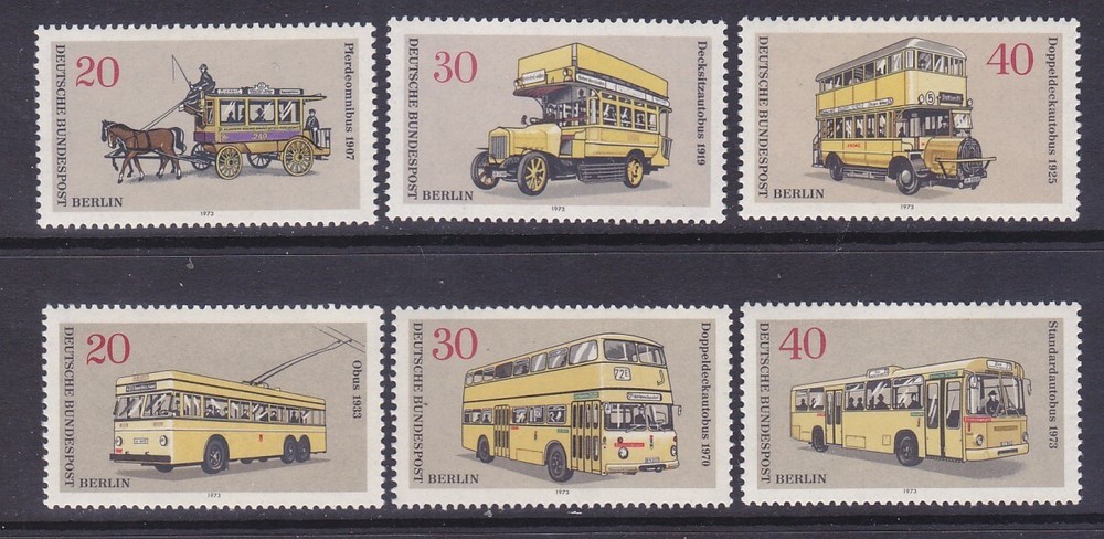 Germany Berlin 9N335-340 MNH 1973 Double-Decker Buses & Street Cars Coach Set VF