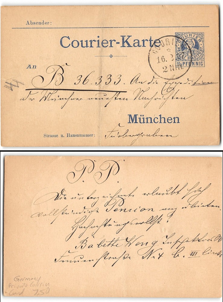 used ‚Courier‘ (Private Carrier Card), 1897